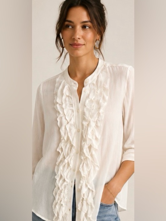 Anthropologie Tops - Maeve by Anthropologie White Ruffle Button Front Blouse XS